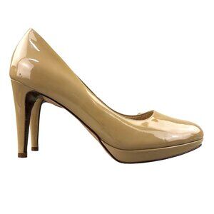 Cole Haan Women's Size 12B Tan Nike Air Patent Closed Toe Slip On Platform Pumps